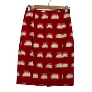 Anthropologie Corey Lynn Calter Red White Printed Linen Cotton Pencil Skirt